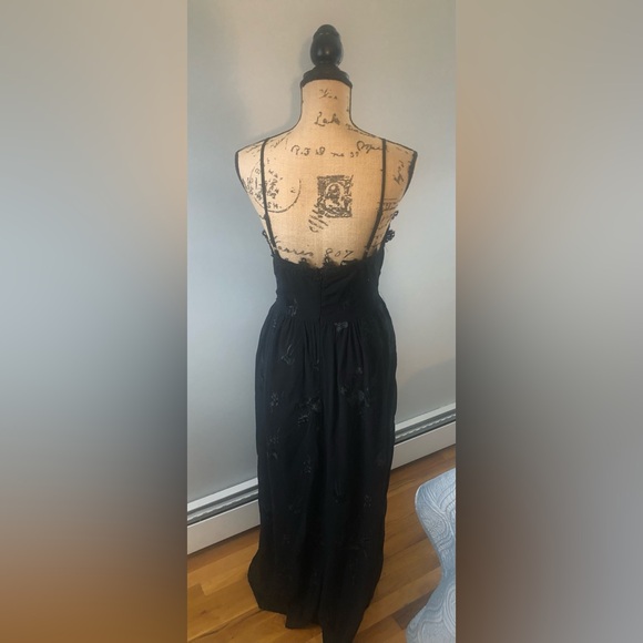 DEEP V NECK BLACK MAXI DRESS WITH SHEER LACE DETAILING - LINED, ADJUSTABLE STRAP - Picture 9 of 9